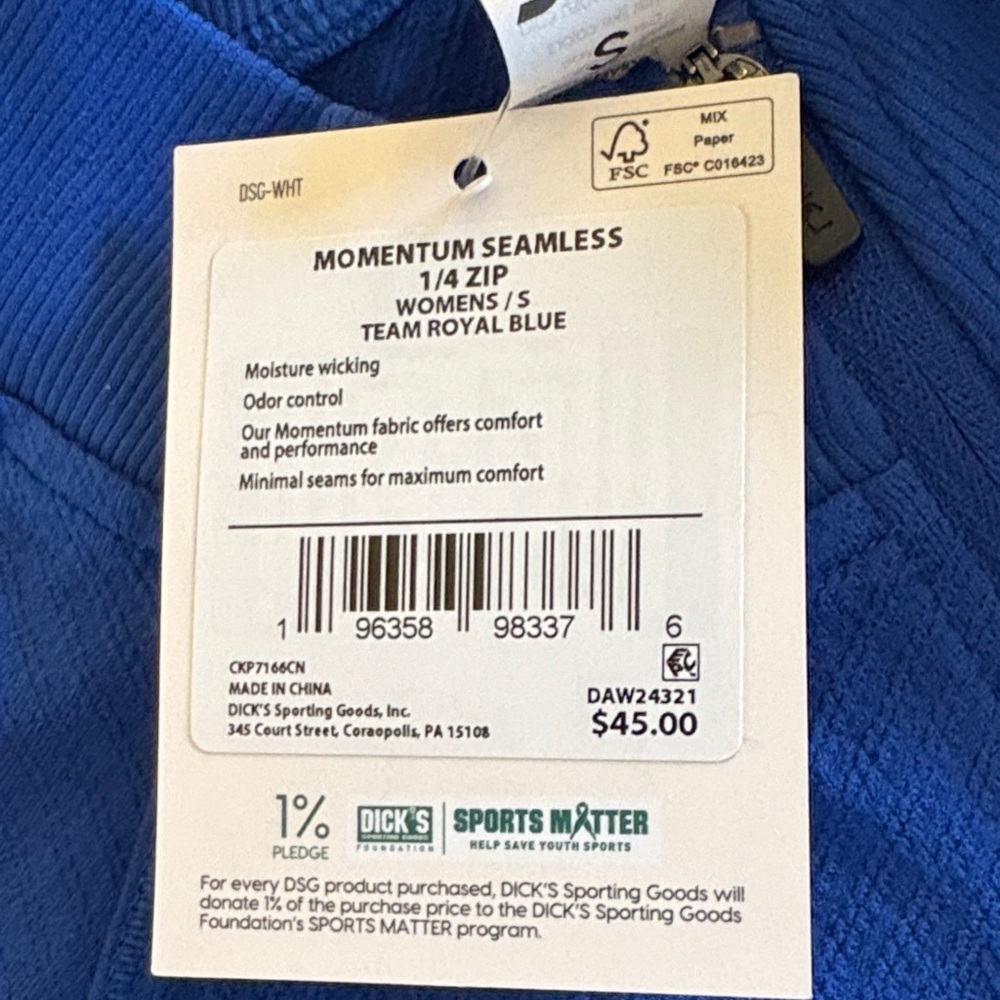 DSG Momentum Seamless 1/4 Zip ~ Size Small ~ Team Royal Blue - Picture 3 of 10